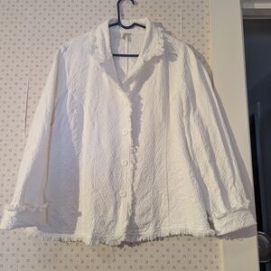 🤍 Focus L Jacket Textured Women's Blazer Button Up Fringed Hem Summer